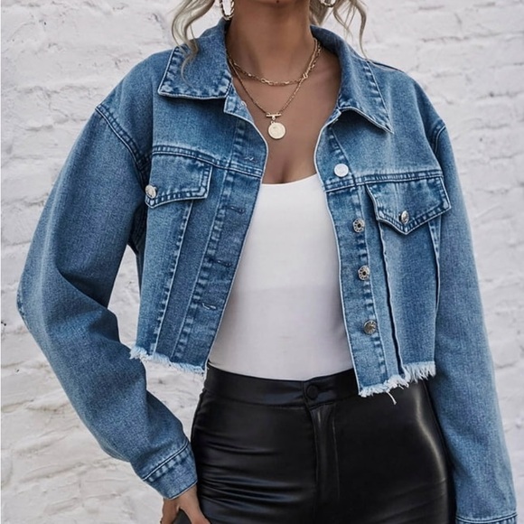 RSQ Blue Denim Cropped Jean Jacket size S - Picture 1 of 7